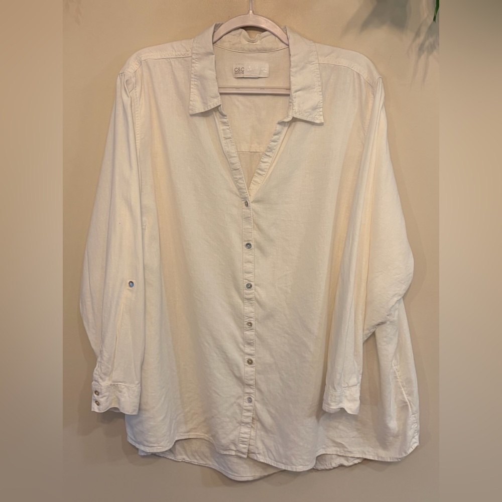 C&C CALIFORNIA Linen Blend  Button-Front Top